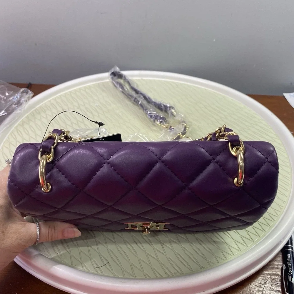 Badgley Mischka Women Vegan Leather Purple Quilt Crossbody Purse NWT $129-6x9x3